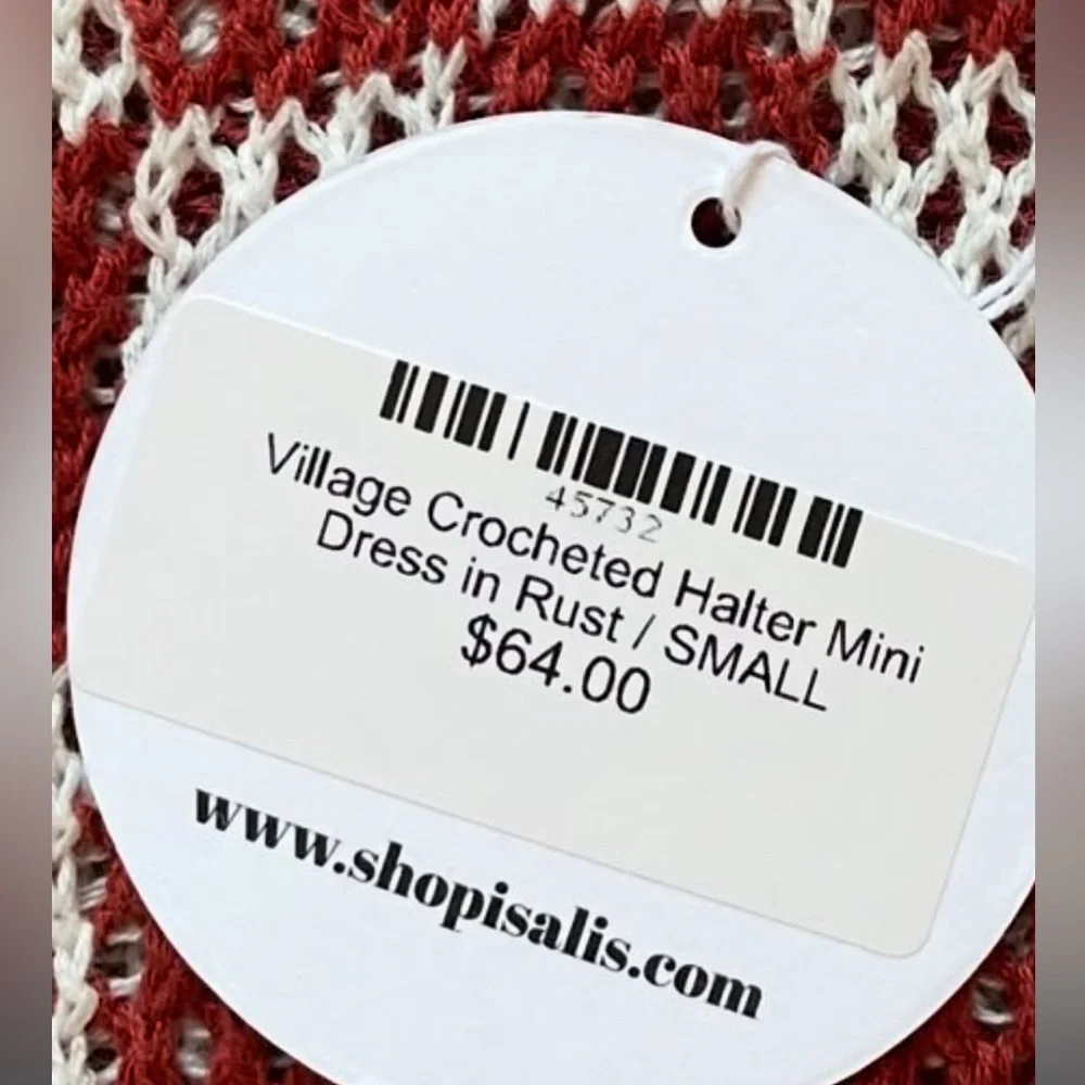 Isalis Village Crochet Halter Mini Dress in Rust - Picture 6 of 8